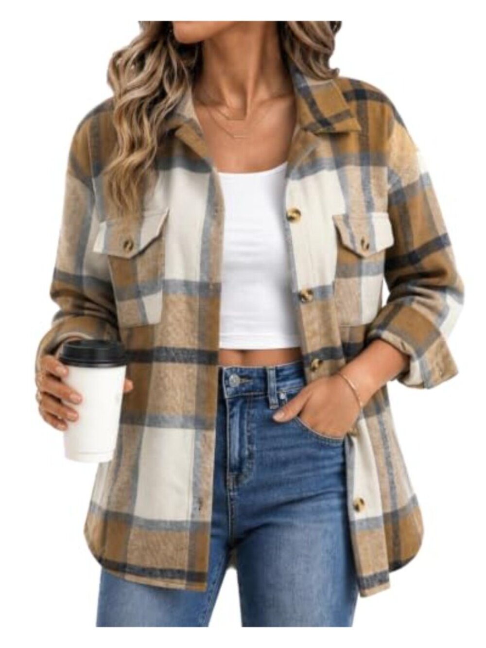 Womens Plaid Shacket Button Down Flannel Jacket Long Sleeve